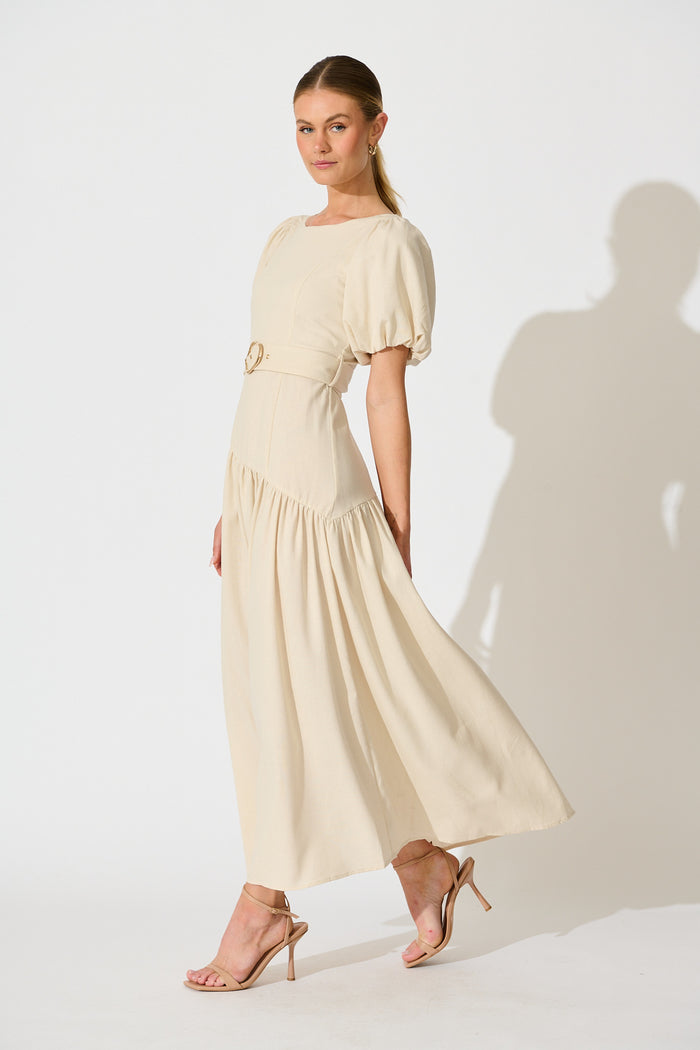 Isleen Maxi Dress in Oatmeal Linen Blend side