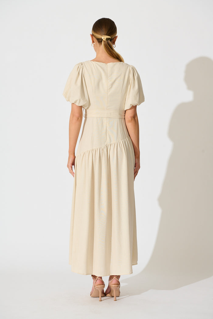 Isleen Maxi Dress in Oatmeal Linen Blend back