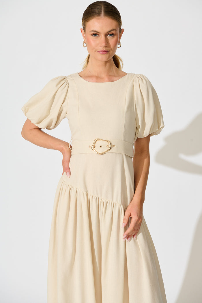 Isleen Maxi Dress in Oatmeal Linen Blend front