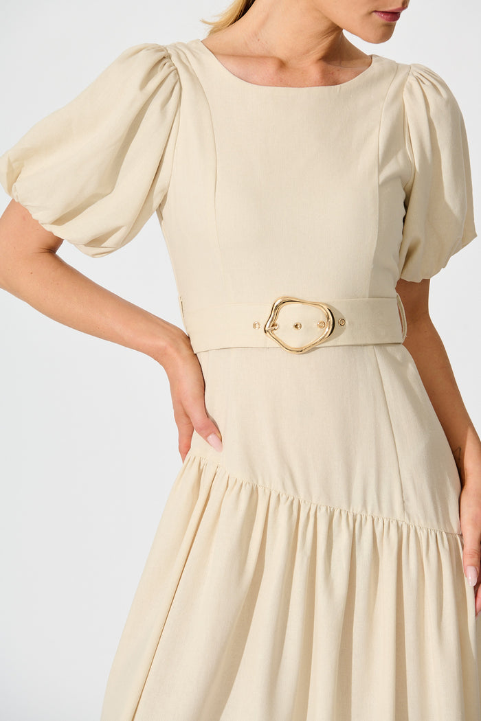 Isleen Maxi Dress in Oatmeal Linen Blend detail