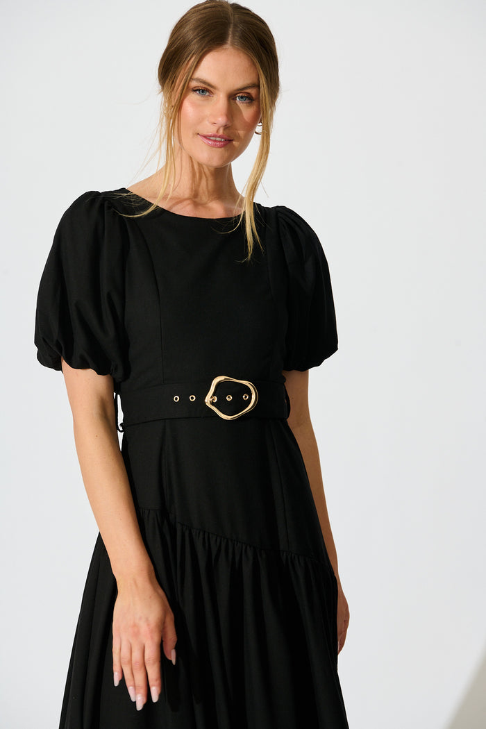Isleen Maxi Dress in Black Linen Blend front