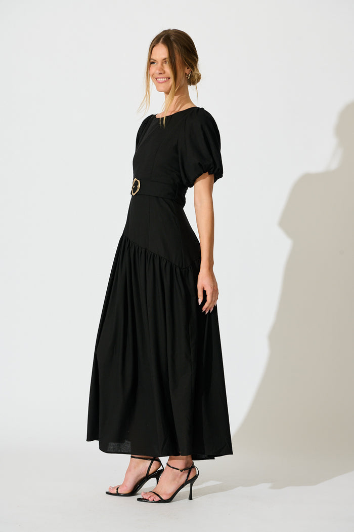 Isleen Maxi Dress in Black Linen Blend side