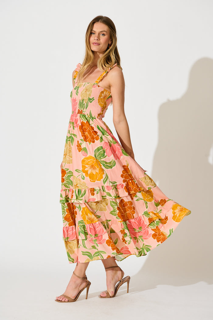 Ellamae Maxi Sundress in Peach Floral Cotton side