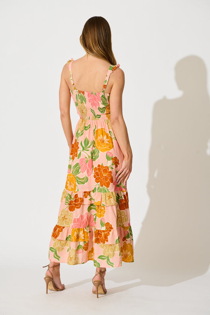 Ellamae Maxi Sundress in Peach Floral Cotton back