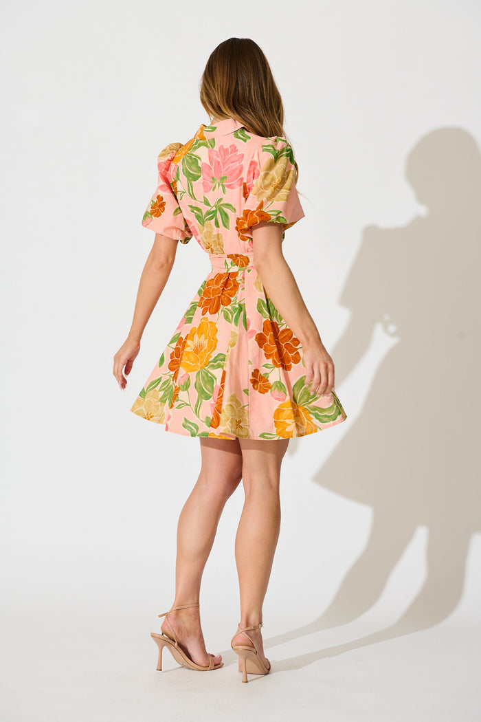 Beck Shirt Dress in Peach Floral Cotton back