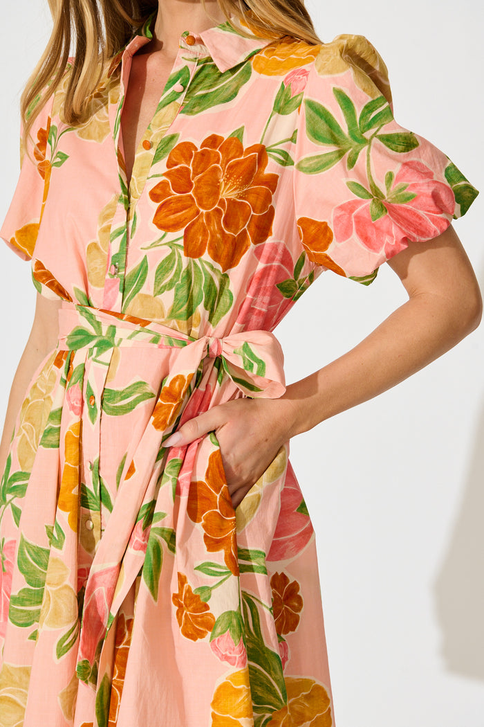 Beck Shirt Dress in Peach Floral Cotton detail