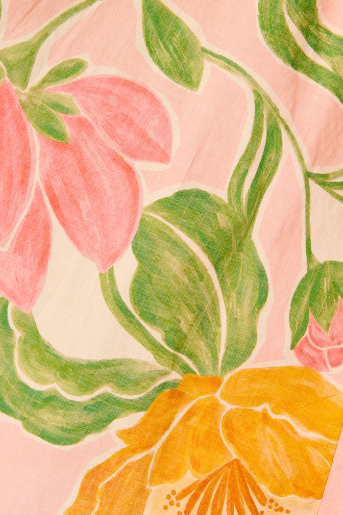 Beck Shirt Dress in Peach Floral Cotton fabric