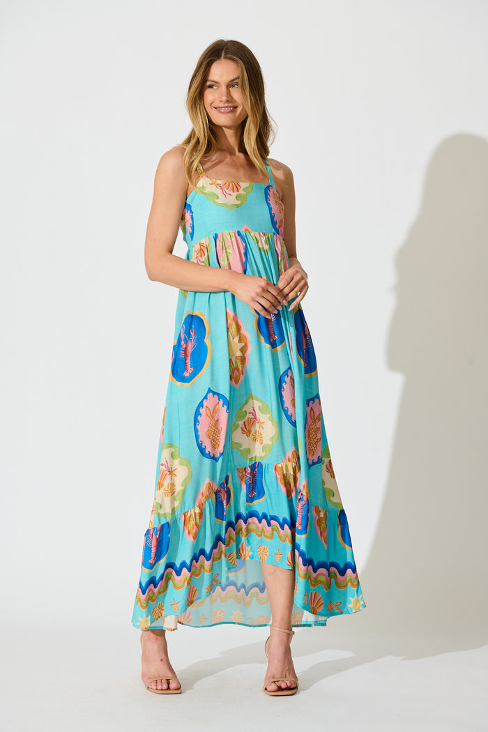 Canna Maxi Sundress in Blue Multi Print full length
