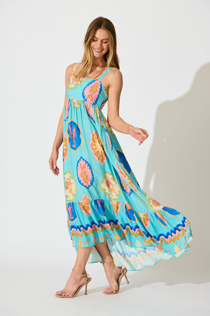 Canna Maxi Sundress in Blue Multi Print side