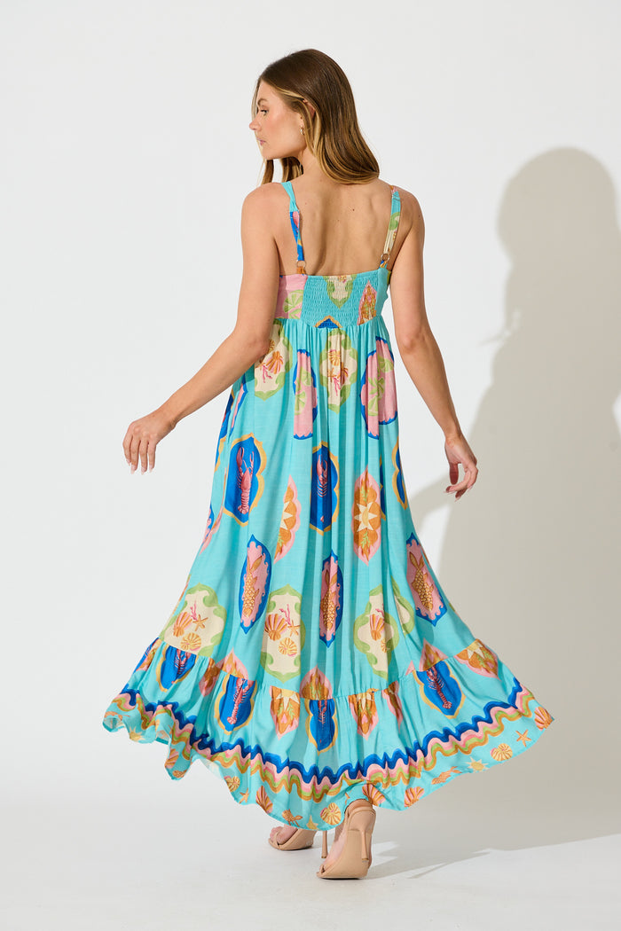 Canna Maxi Sundress in Blue Multi Print back