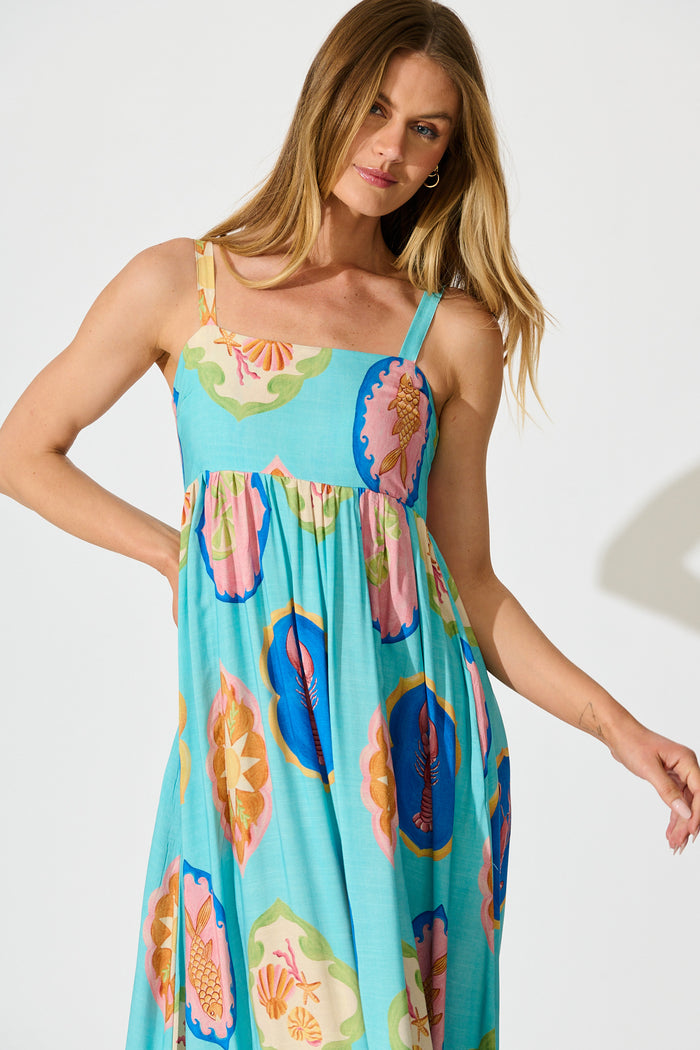 Canna Maxi Sundress in Blue Multi Print front