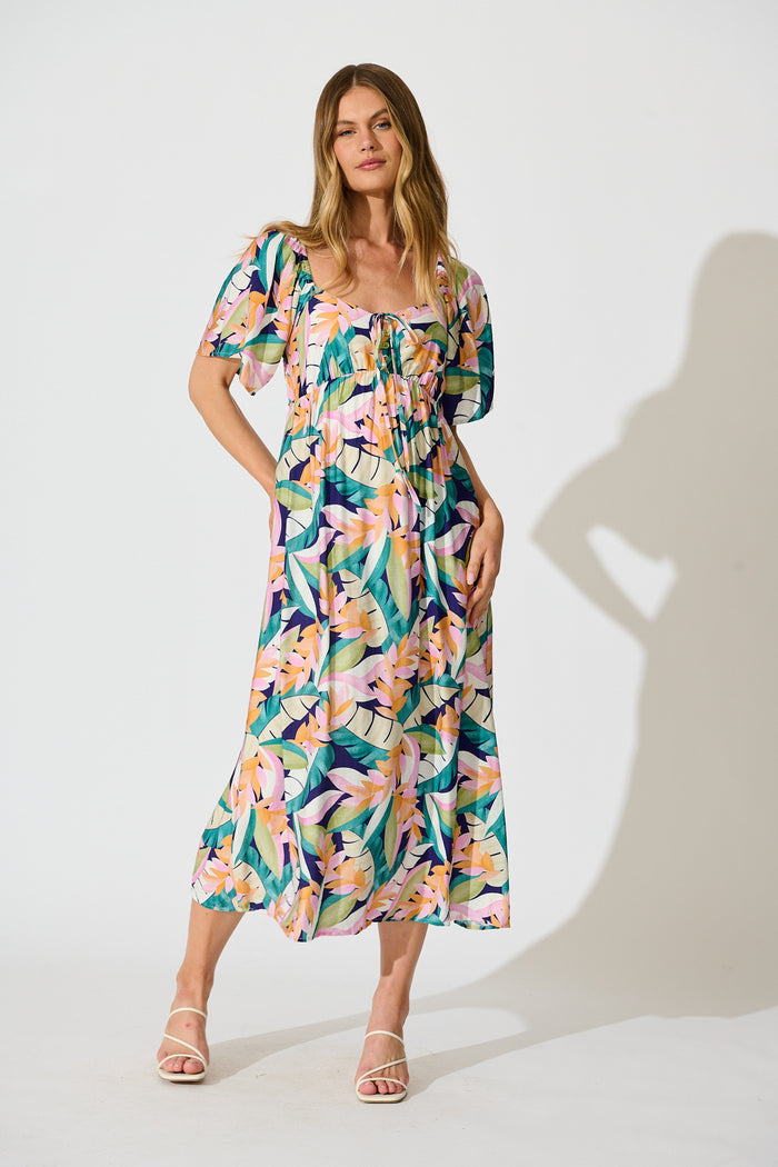 Anemone Midi Dress in Multi Leaf Print full length