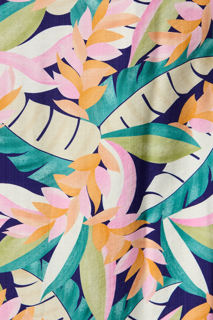 Anemone Midi Dress in Multi Leaf Print fabric