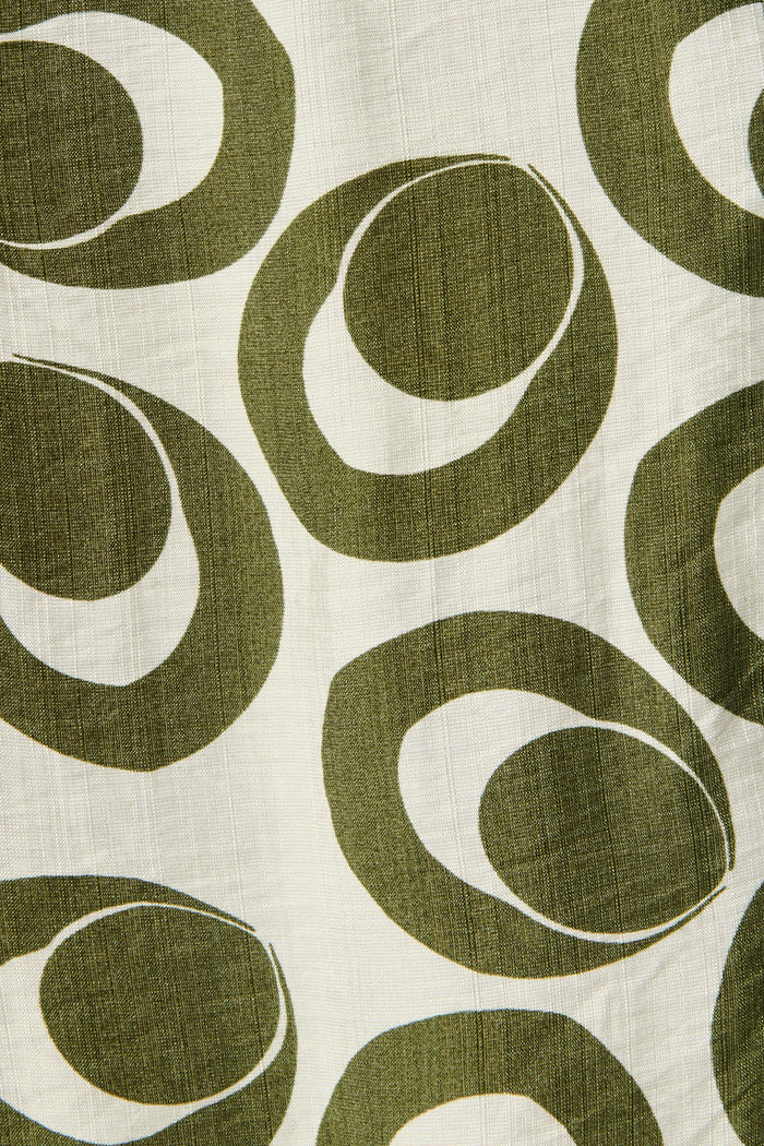 Asazie Midi Shirt Dress in White with Green Print fabric