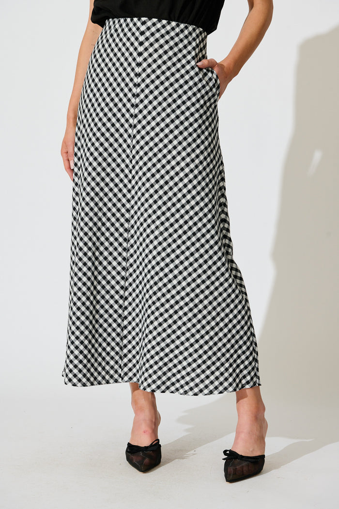 Amor Maxi Skirt in Black and White Gingham Cotton front
