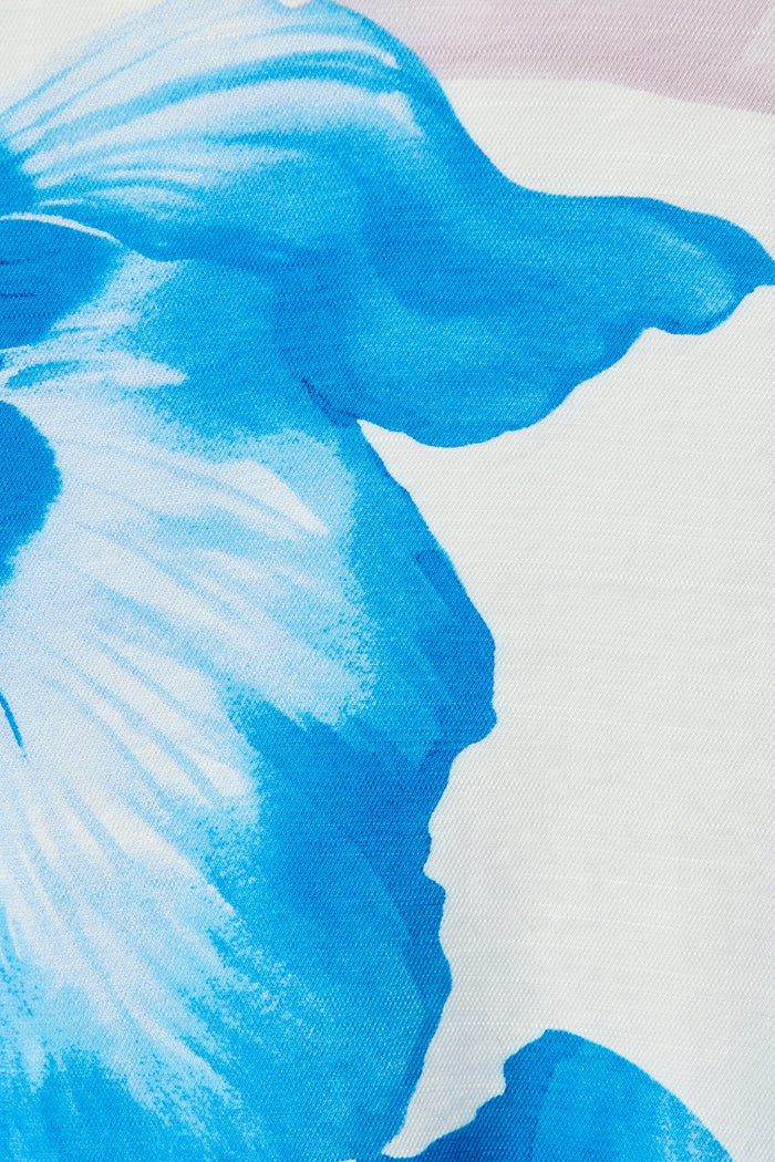 Callista Midi Dress in White with Blue Floral fabric