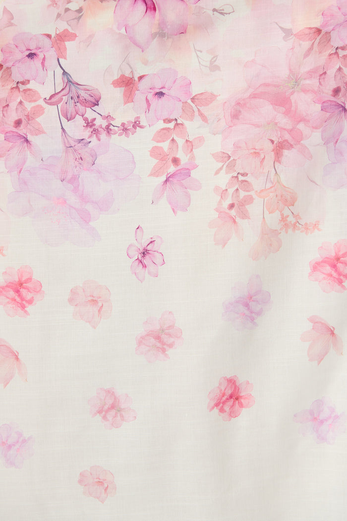 Elaria Maxi Dress in White with Purple Floral Cotton Blend fabric