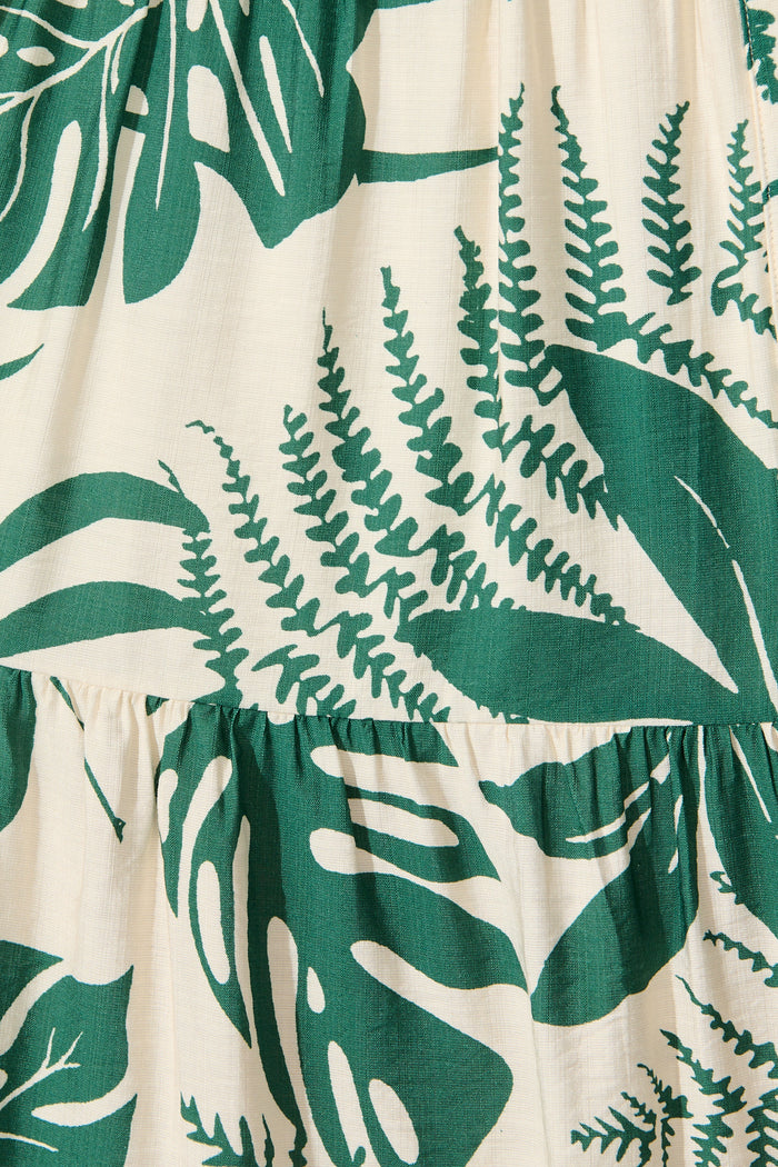 Charmaine Midi Dress in Cream with Green Print fabric