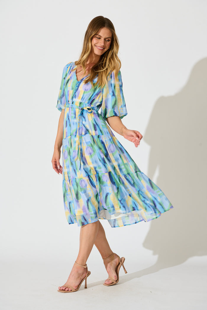 Heloise Midi Dress in Blue Print side