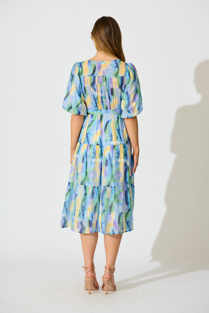 Heloise Midi Dress in Blue Print back