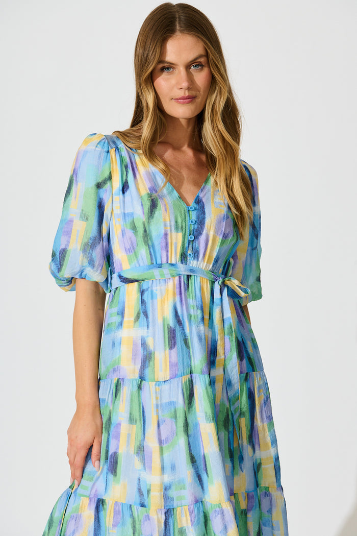 Heloise Midi Dress in Blue Print front
