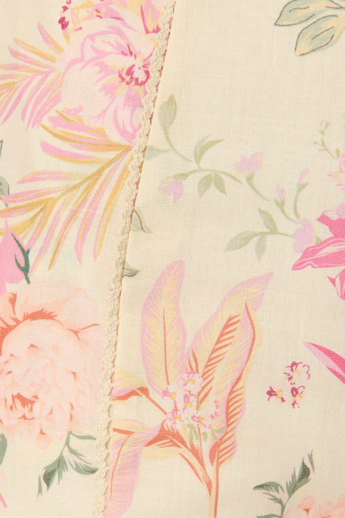 Rosealie Garden Short in Butter Yellow Pink Floral Linen Blend fabric