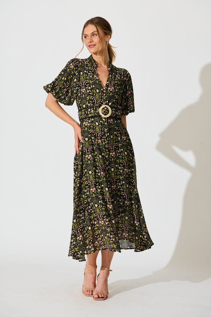 Selestia Maxi Dress in Black Floral full length