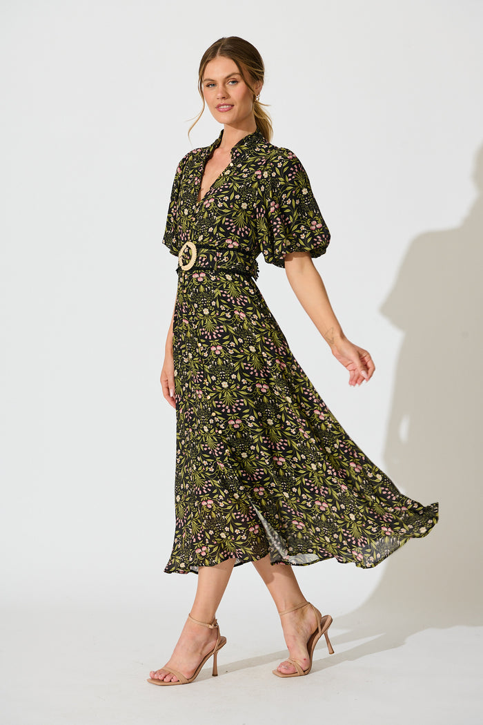 Selestia Maxi Dress in Black Floral side
