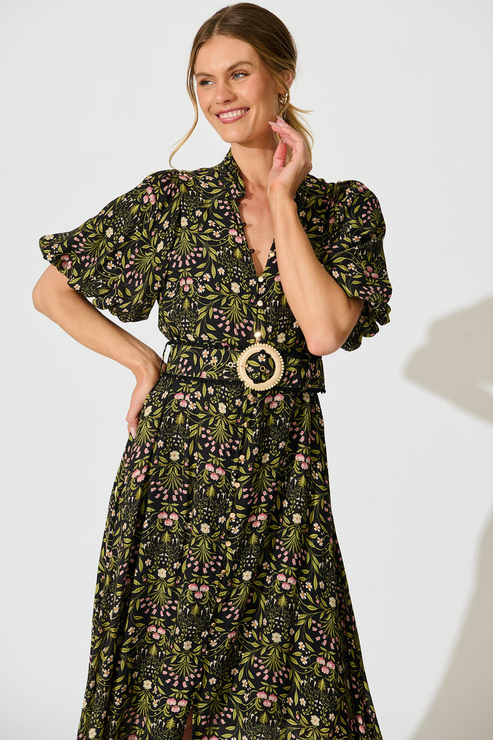 Selestia Maxi Dress in Black Floral front