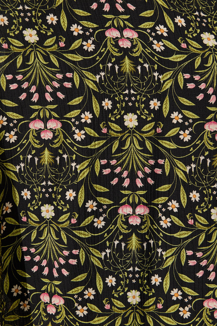 Selestia Maxi Dress in Black Floral fabric