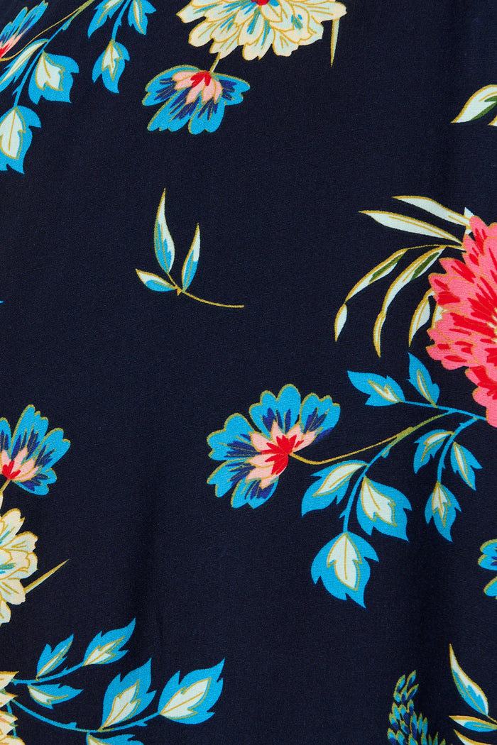 Undine Dress in Navy with Multi Floral fabric