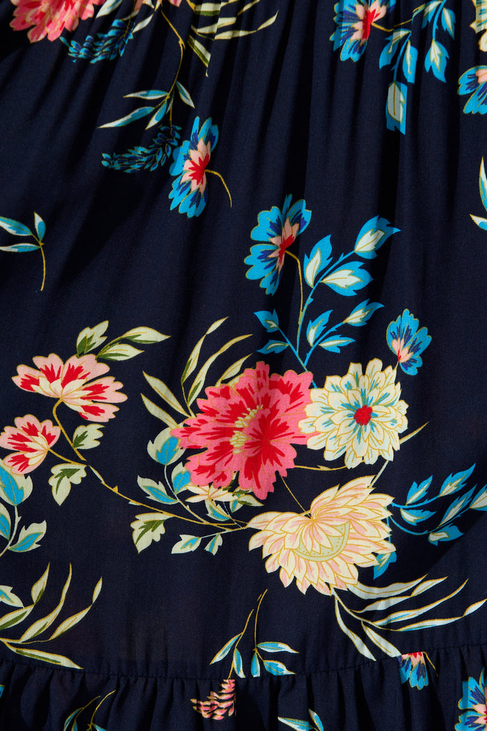 Jolanta Midi Dress in Navy with Multi Floral fabric
