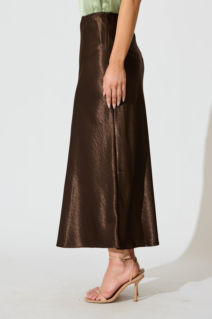 Satin Poise Midi Skirt in Chocolate side
