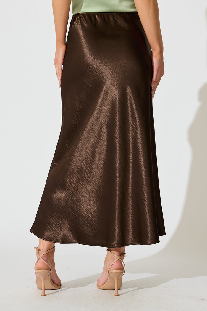 Satin Poise Midi Skirt in Chocolate back