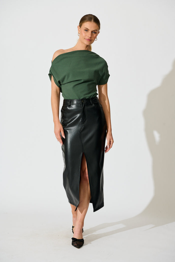 Ponte Off Shoulder Top in Emerald full length
