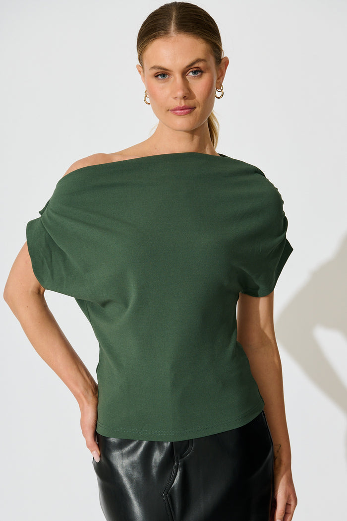Ponte Off Shoulder Top in Emerald front