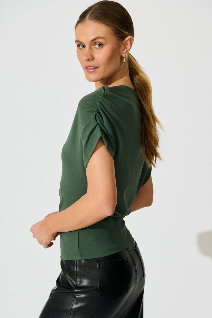 Ponte Off Shoulder Top in Emerald side