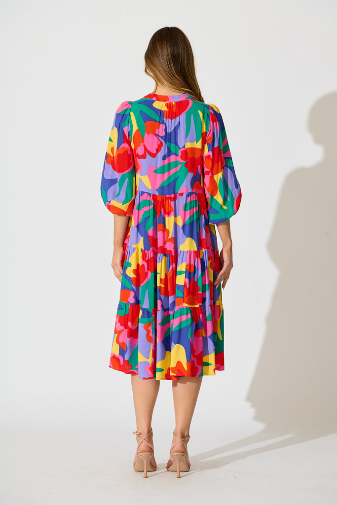Kehlana Tiered Smock Dress in Bright Multi Print back