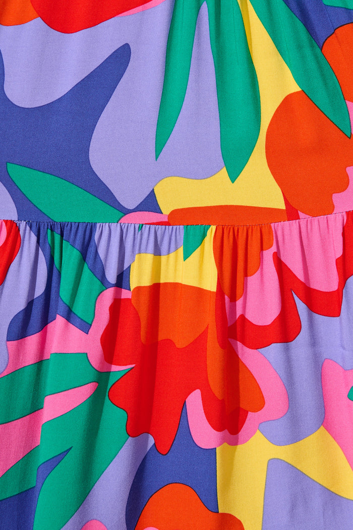 Kehlana Tiered Smock Dress in Bright Multi Print fabric