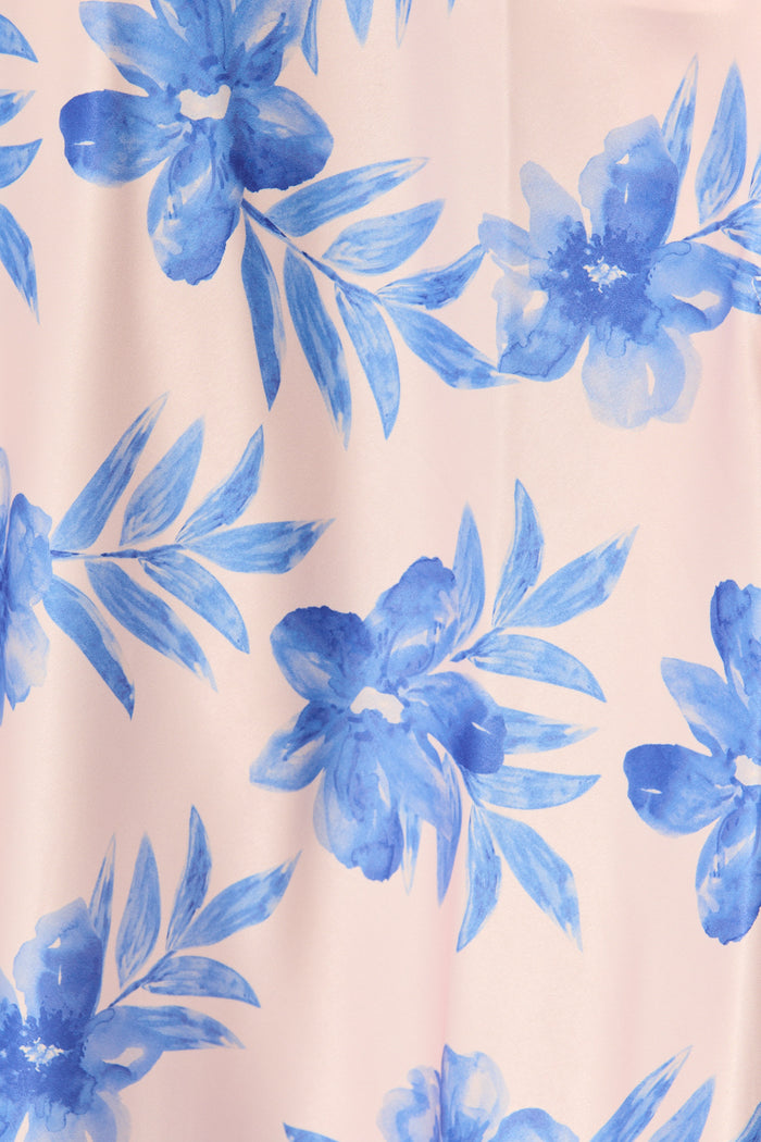 Alliana Maxi Sundress in Blush with Blue Floral Print fabric