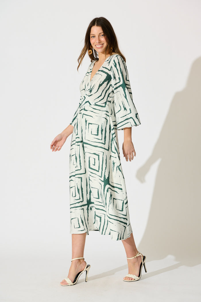 Suzanna Midi Dress in White Geometric Print side