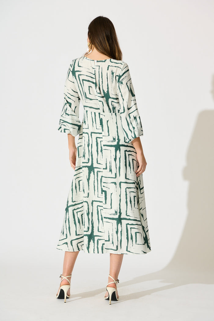 Suzanna Midi Dress in White Geometric Print back