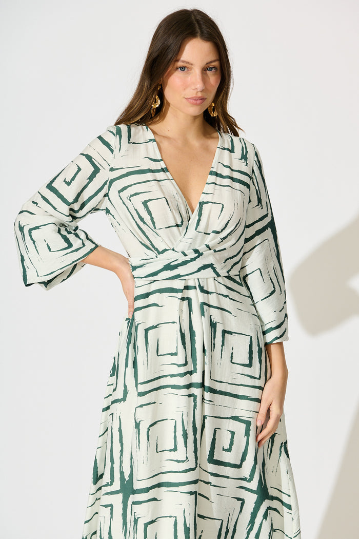 Suzanna Midi Dress in White Geometric Print front