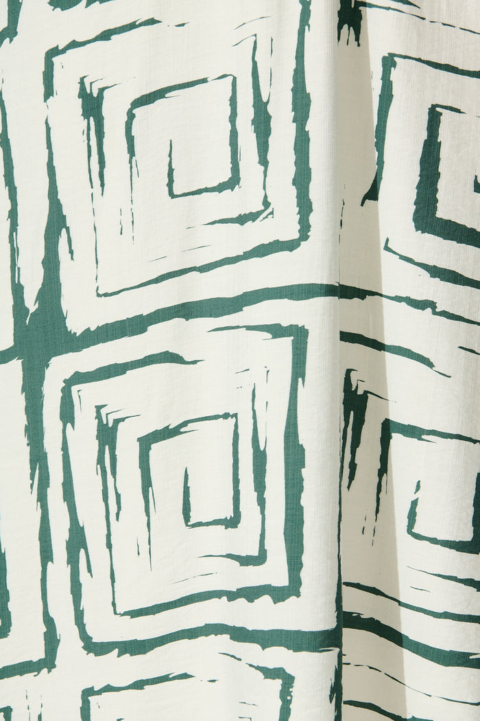 Suzanna Midi Dress in White Geometric Print fabric