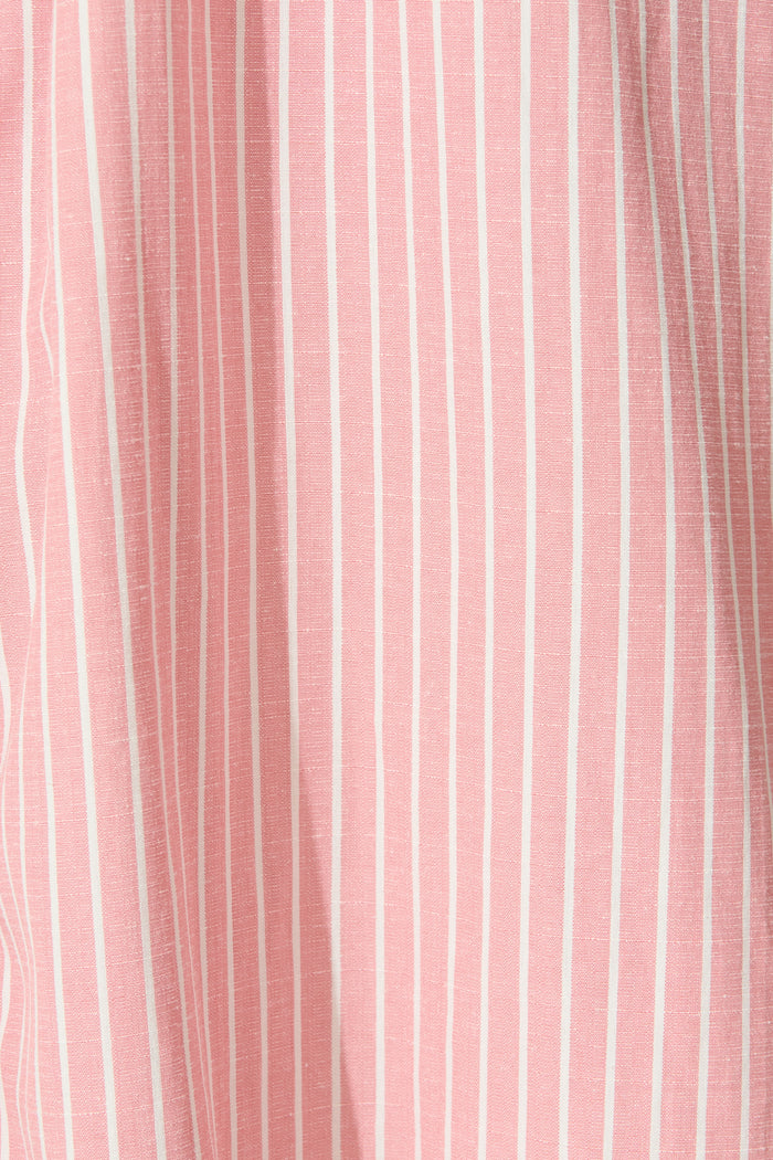 Veyda Midi Shirt Dress in Pink with White Stripe Cotton fabric