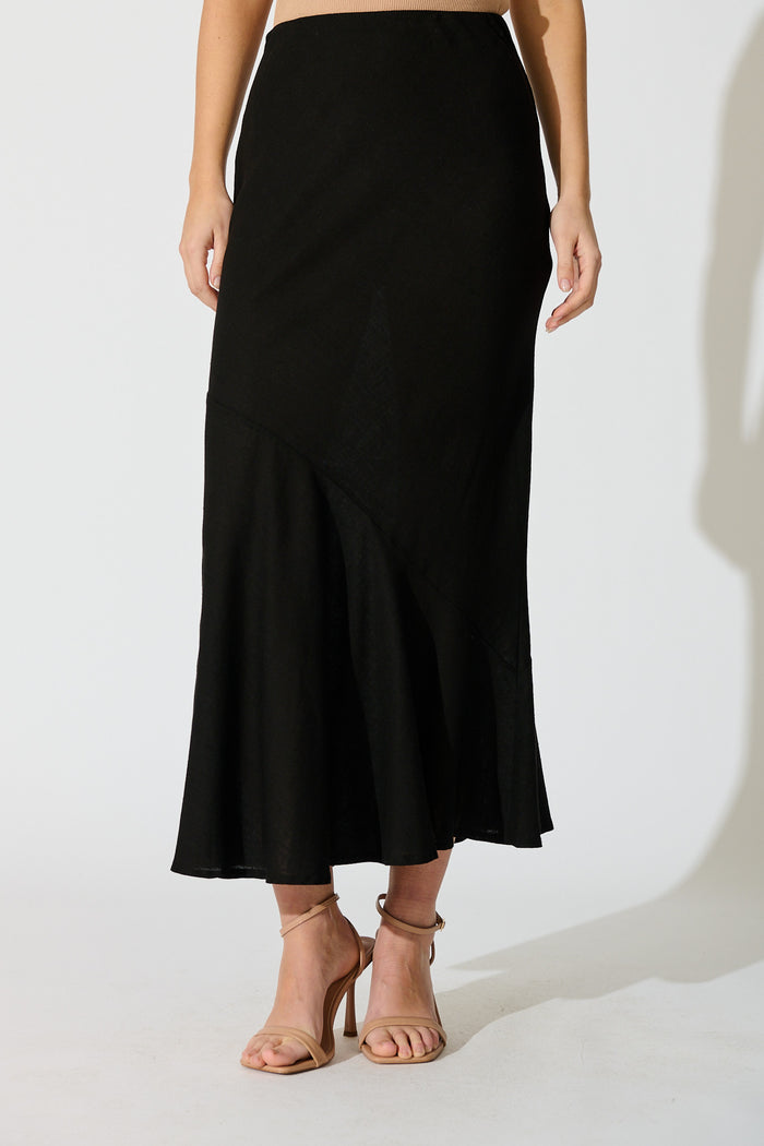 Charlee Maxi Skirt in Black Linen Blend front