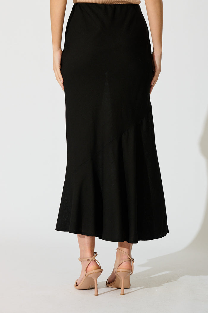 Charlee Maxi Skirt in Black Linen Blend back