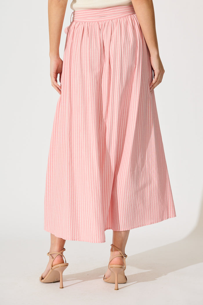 Pattie Maxi Skirt in Pink with White Stripe Cotton back