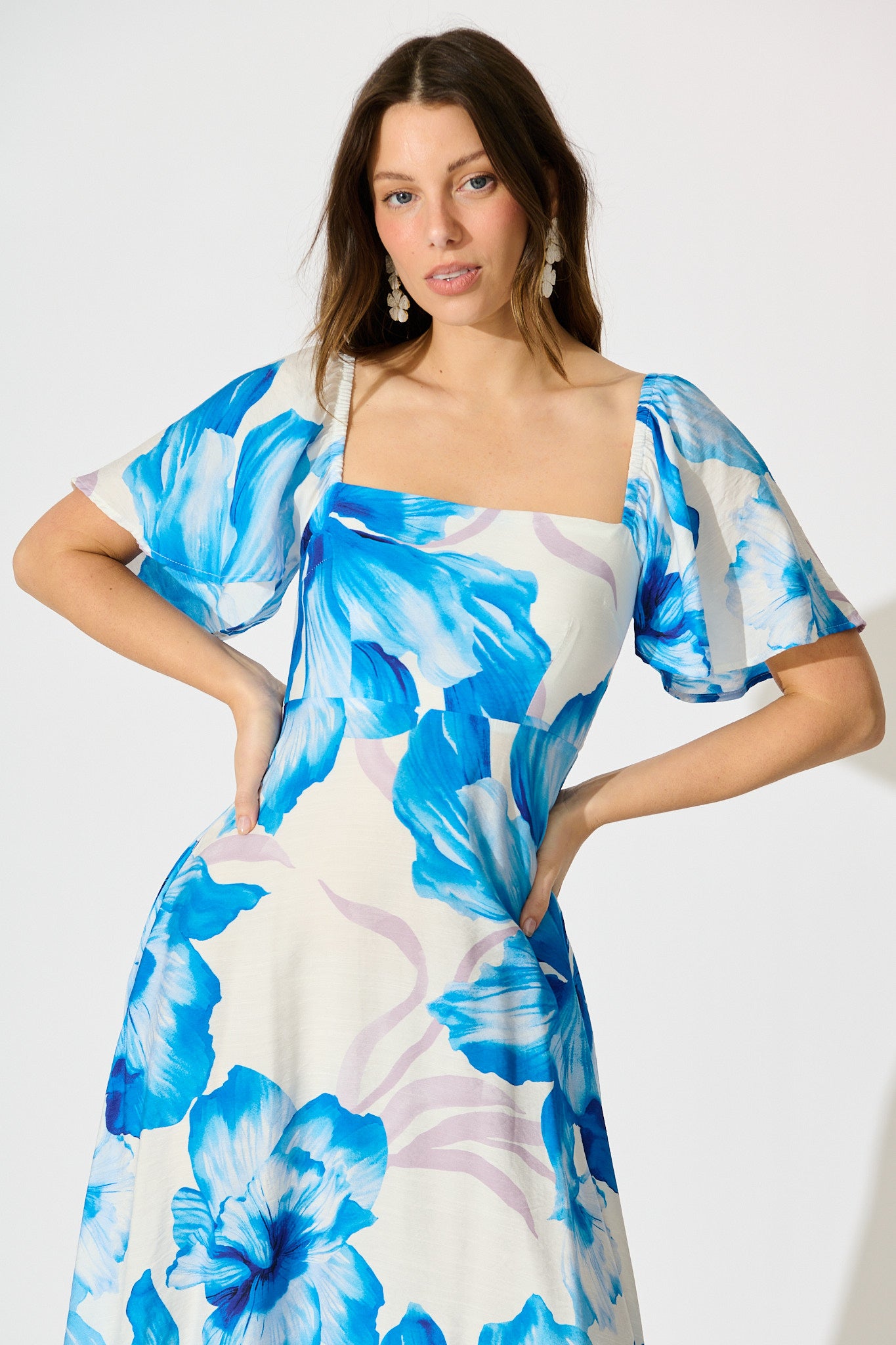 indira maxi dress Indira Maxi Dress in White Blue Floral