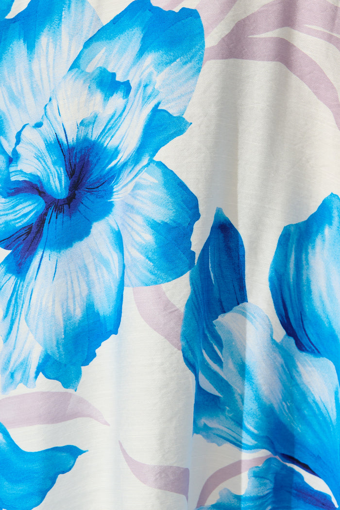 Indira Maxi Dress in White with Blue Floral fabric